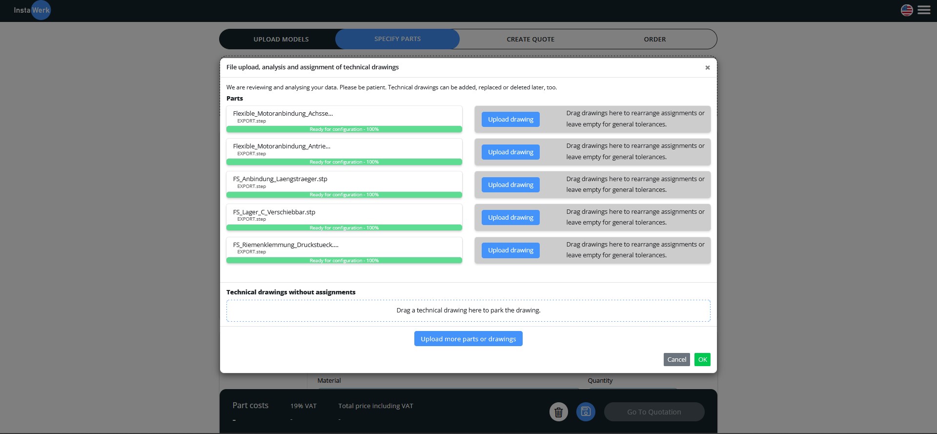 Uploading CAD files for instant quotes of CNC Machining