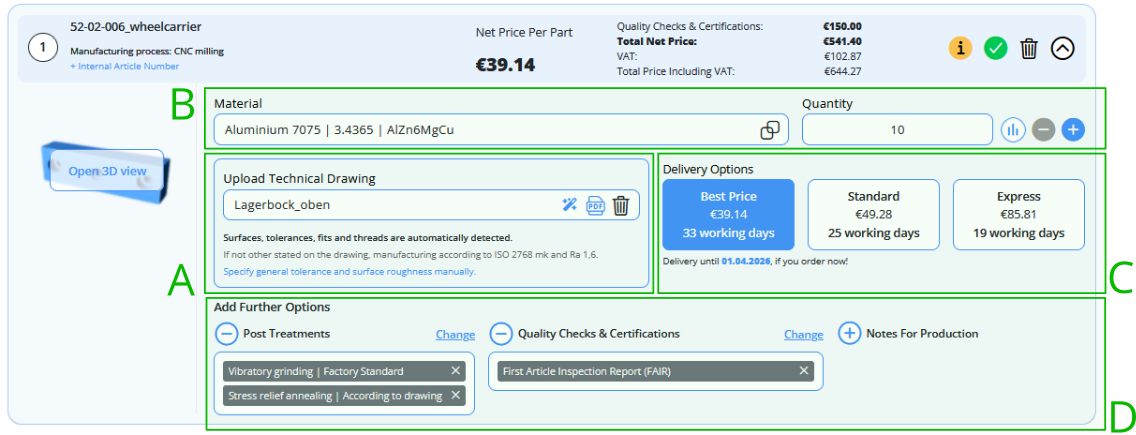 Choose all options for your CNC milled parts on the online configurator to get an instant quote